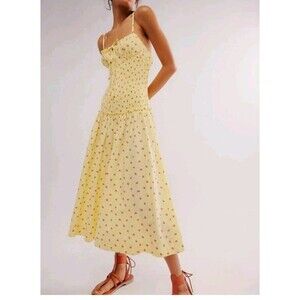 NWT Free People Lavender Daze Dress Strawberry Lemon Combo Yellow Midi Sz Large
